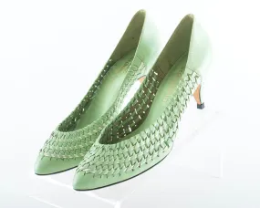 1980s Woven Leather Mint Green Heels | size 10