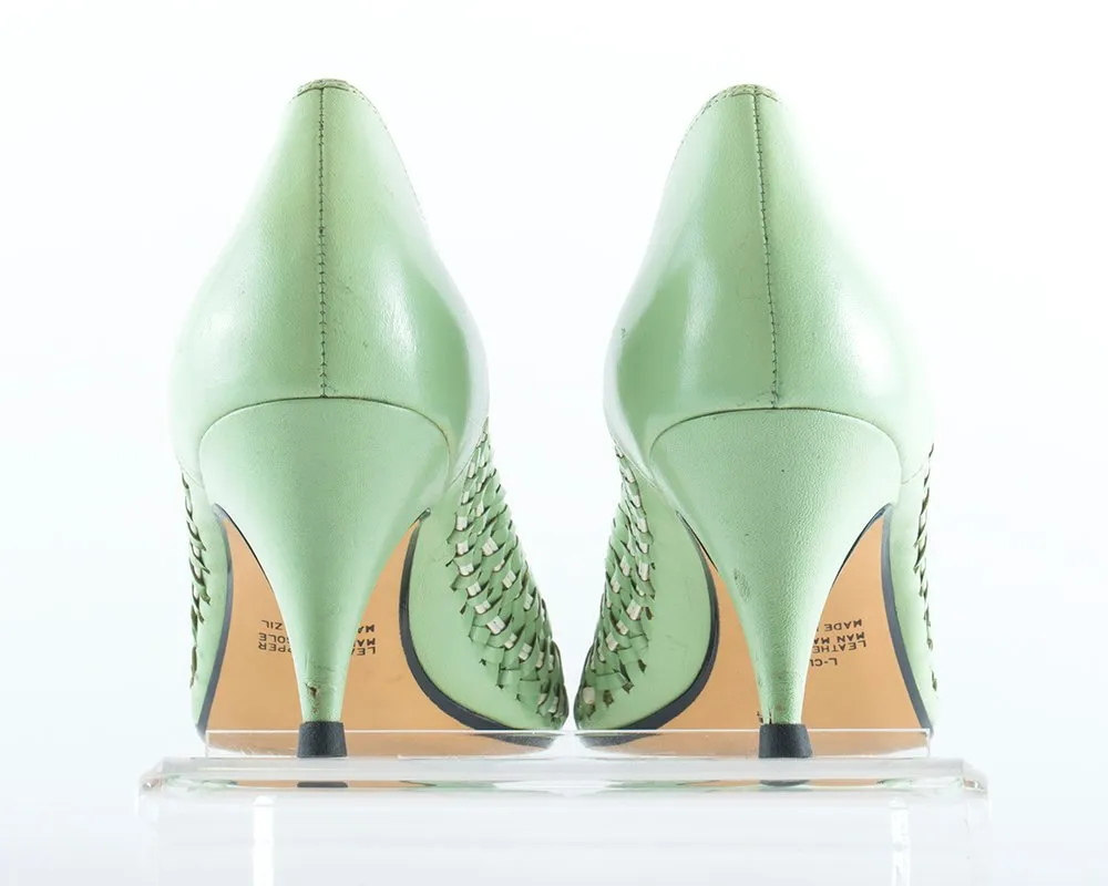 1980s Woven Leather Mint Green Heels | size 10