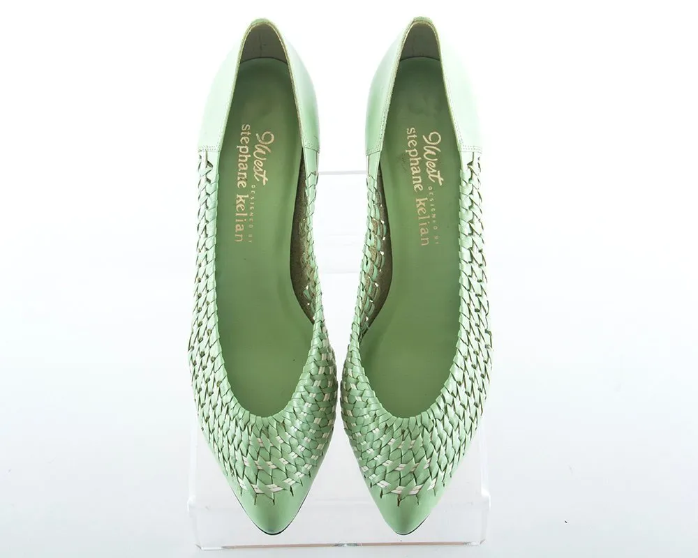 1980s Woven Leather Mint Green Heels | size 10