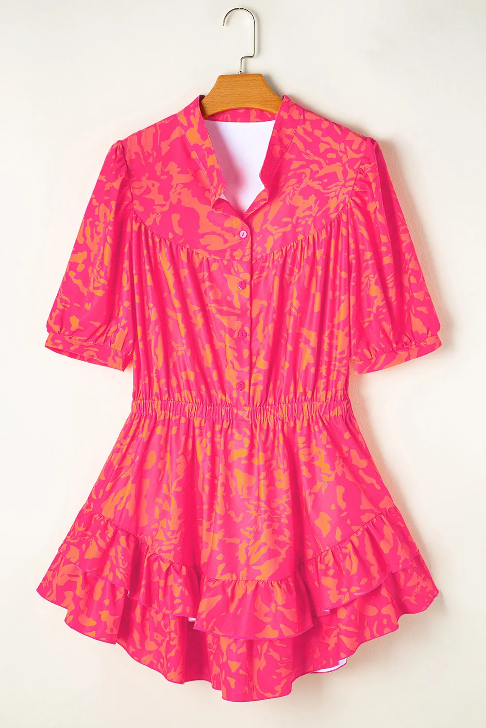 Abstract Ruffle Short Sleeve Mini Dress