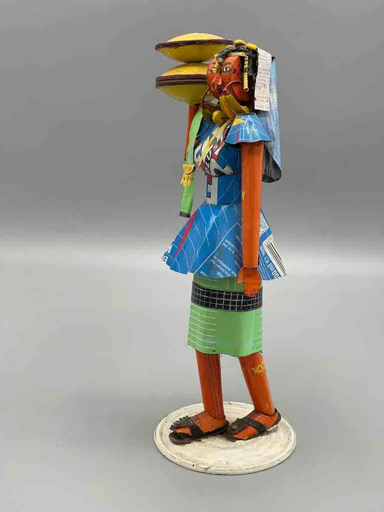 African Recycled Labeled Metal Can Contemporary Art Sculpture