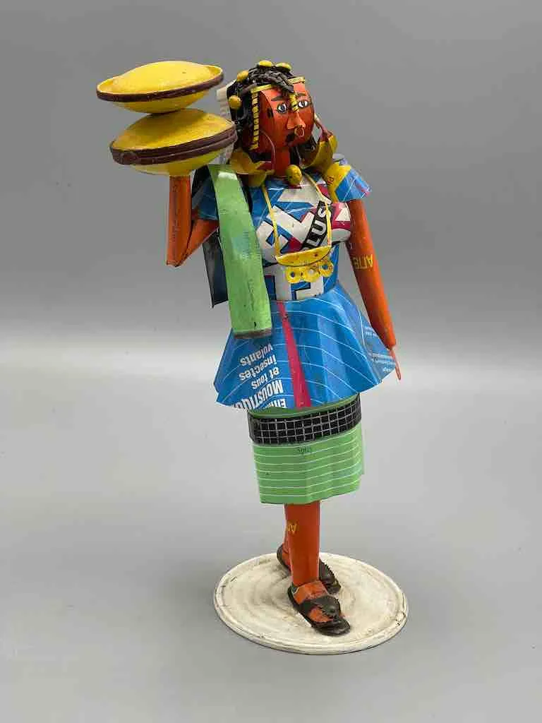 African Recycled Labeled Metal Can Contemporary Art Sculpture