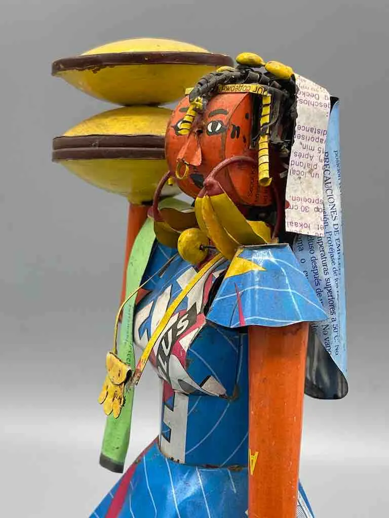 African Recycled Labeled Metal Can Contemporary Art Sculpture