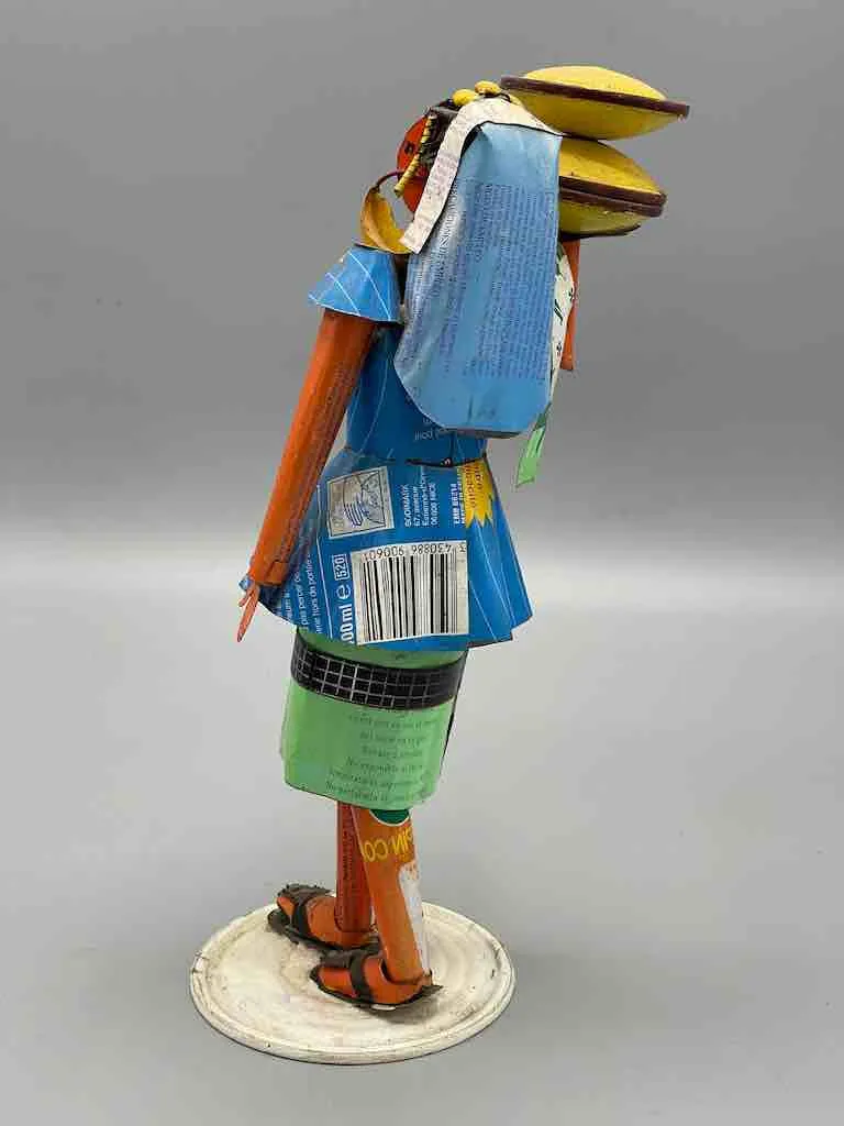 African Recycled Labeled Metal Can Contemporary Art Sculpture