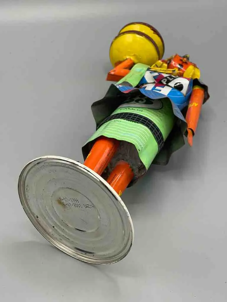 African Recycled Labeled Metal Can Contemporary Art Sculpture