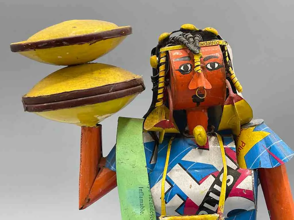 African Recycled Labeled Metal Can Contemporary Art Sculpture