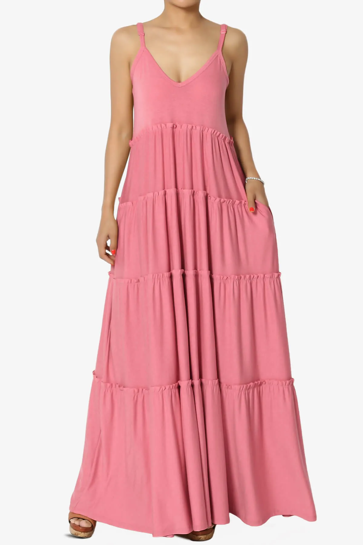 Bennet Ruffle Tiered Pocket Cami Maxi Dress