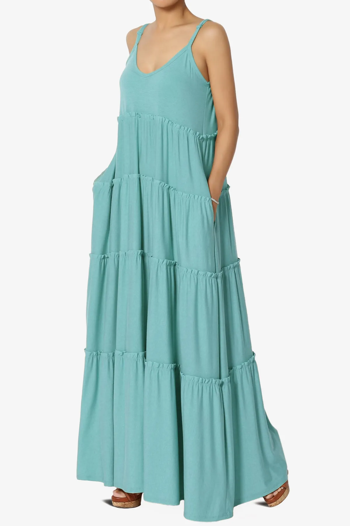 Bennet Ruffle Tiered Pocket Cami Maxi Dress