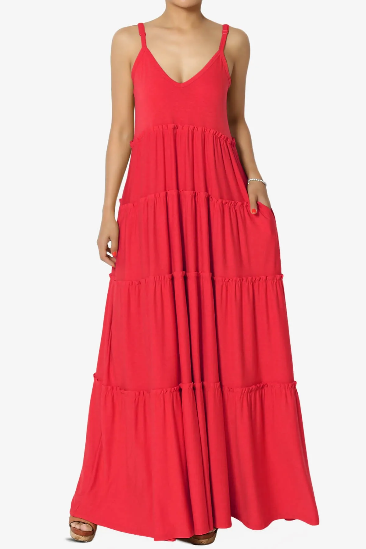Bennet Ruffle Tiered Pocket Cami Maxi Dress