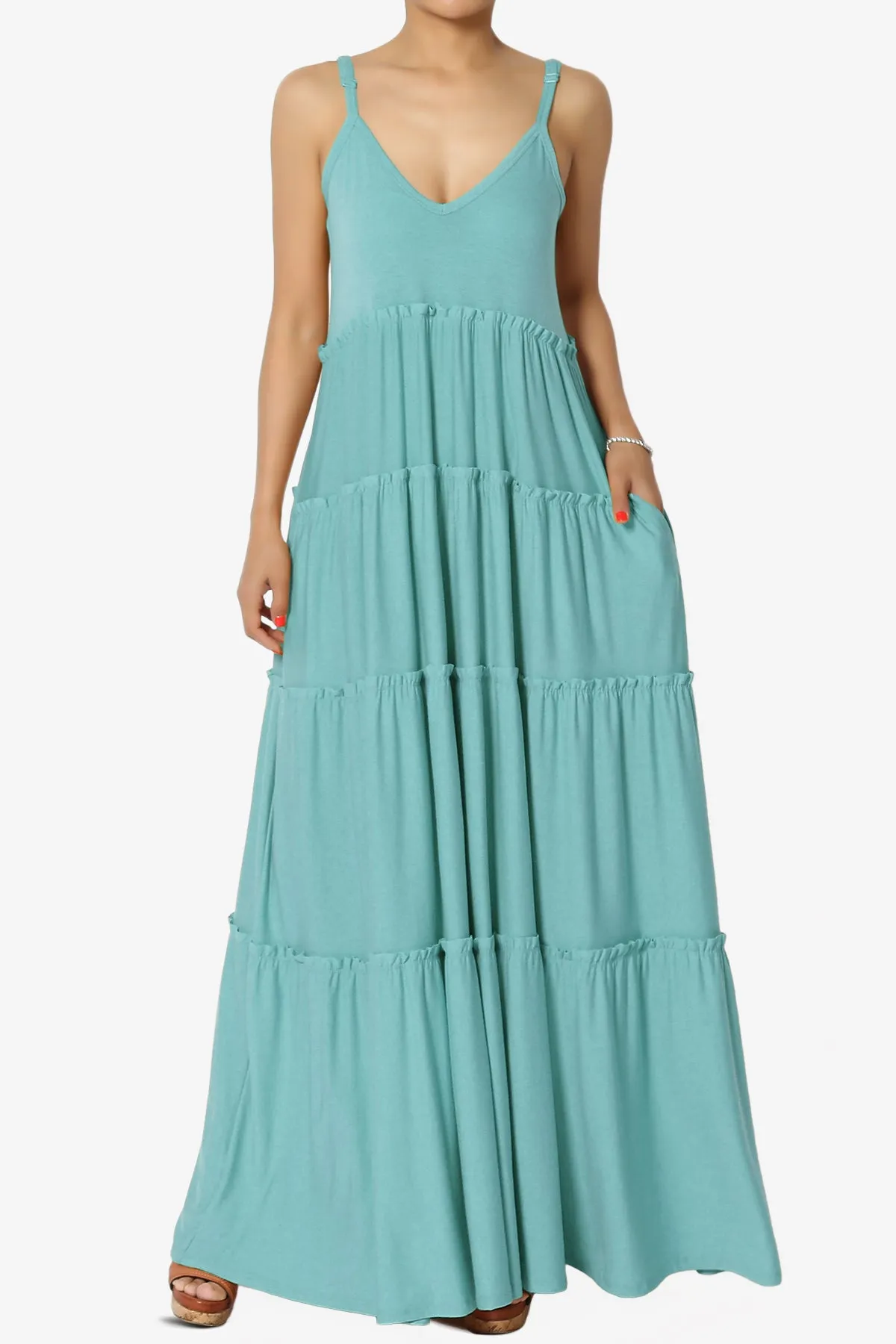 Bennet Ruffle Tiered Pocket Cami Maxi Dress