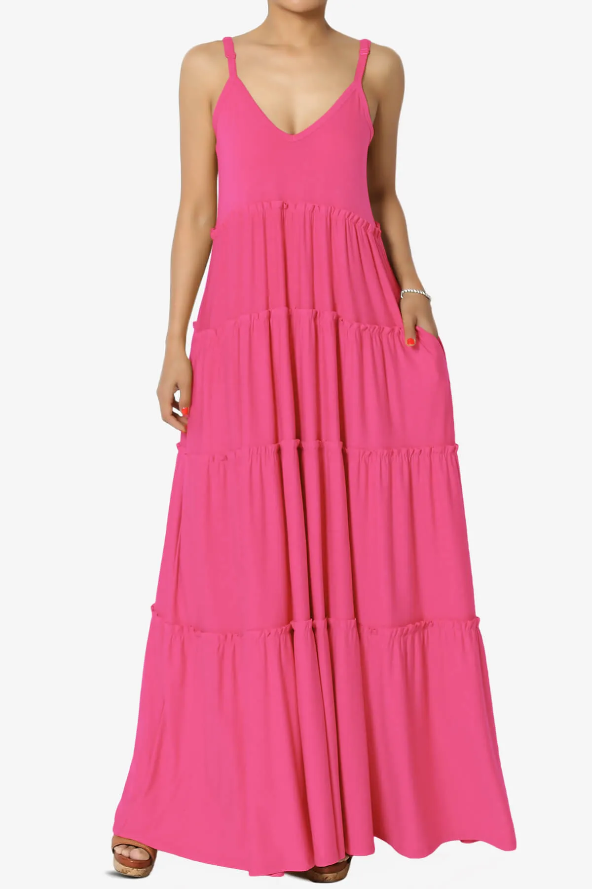 Bennet Ruffle Tiered Pocket Cami Maxi Dress