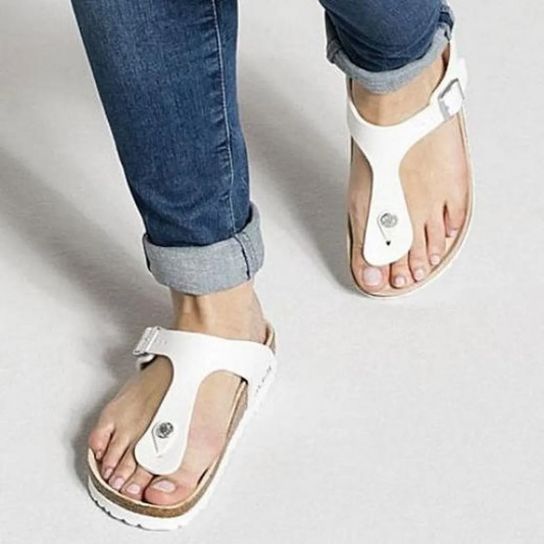 Birkenstock Gizeh Womens Birko Flor White Regular Width