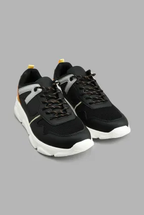 Black Fabric Block Chunky Sneaker
