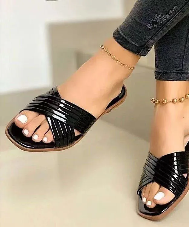 Chic Rose Gold Splicing Faux Leather Plus Size Slide Sandals LY2683