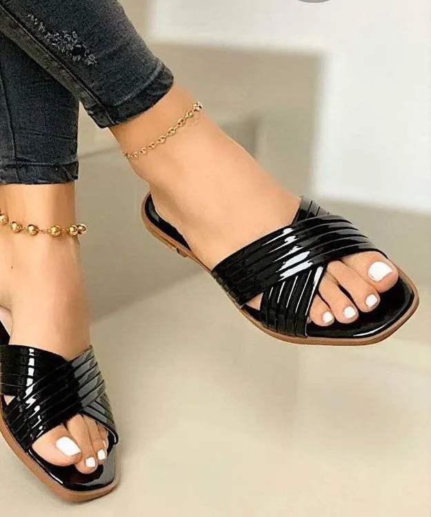 Chic Rose Gold Splicing Faux Leather Plus Size Slide Sandals LY2683