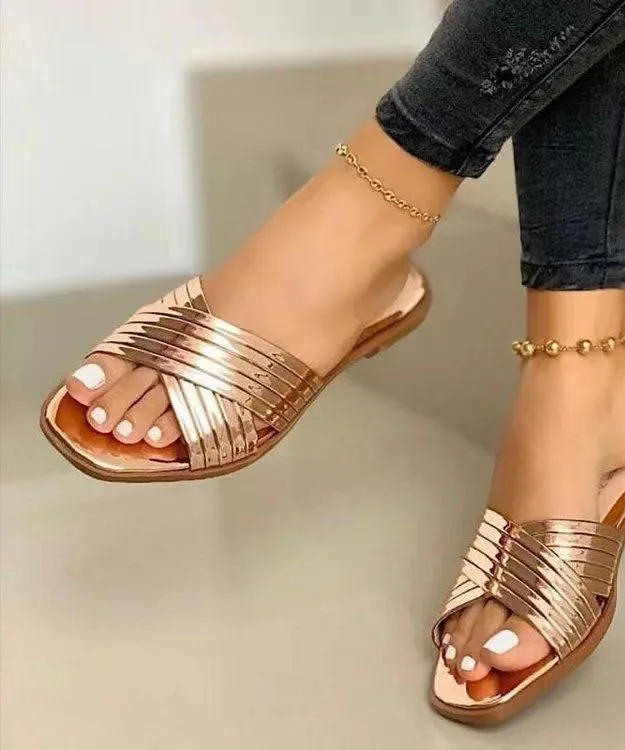 Chic Rose Gold Splicing Faux Leather Plus Size Slide Sandals LY2683