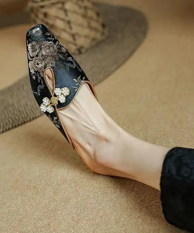 Chinese Style Gold Satin Jacquard Slide Sandals WT018