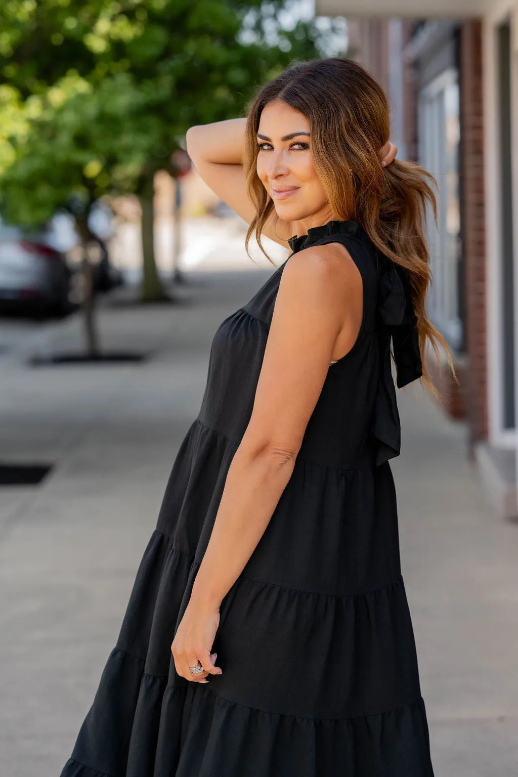 Cinched Neck Tiered Maxi Dress