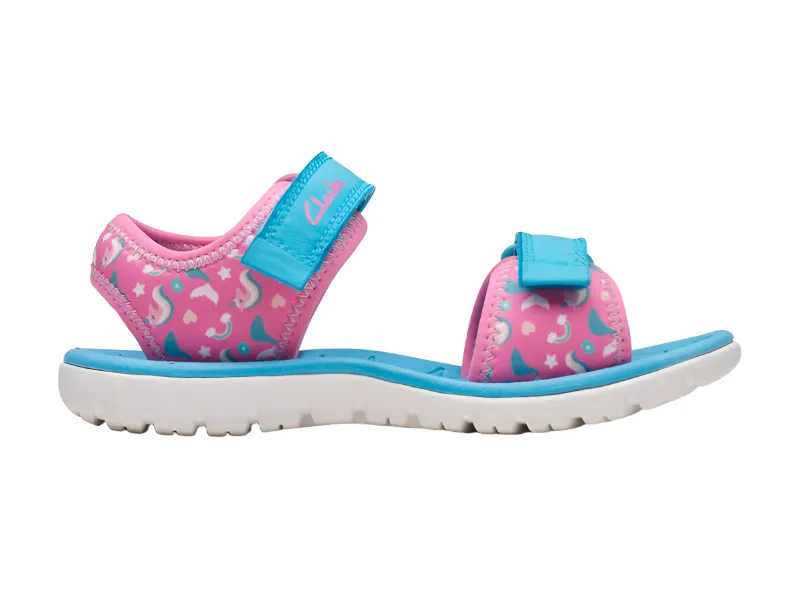 Clarks Girls Sandal Surfing Tide K Hot Pink/Blue