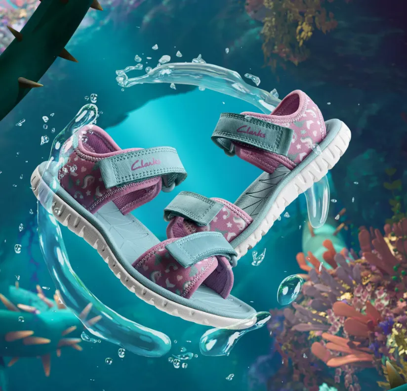 Clarks Girls Sandal Surfing Tide K Hot Pink/Blue