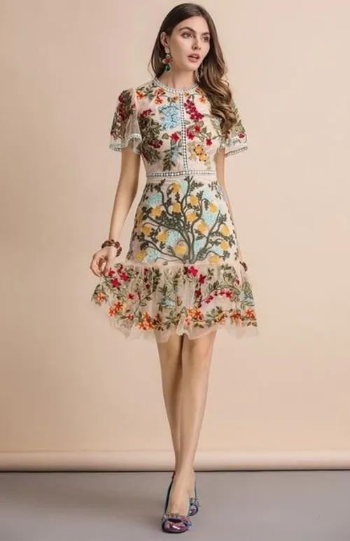 Designer Embroidered Ruche Dress