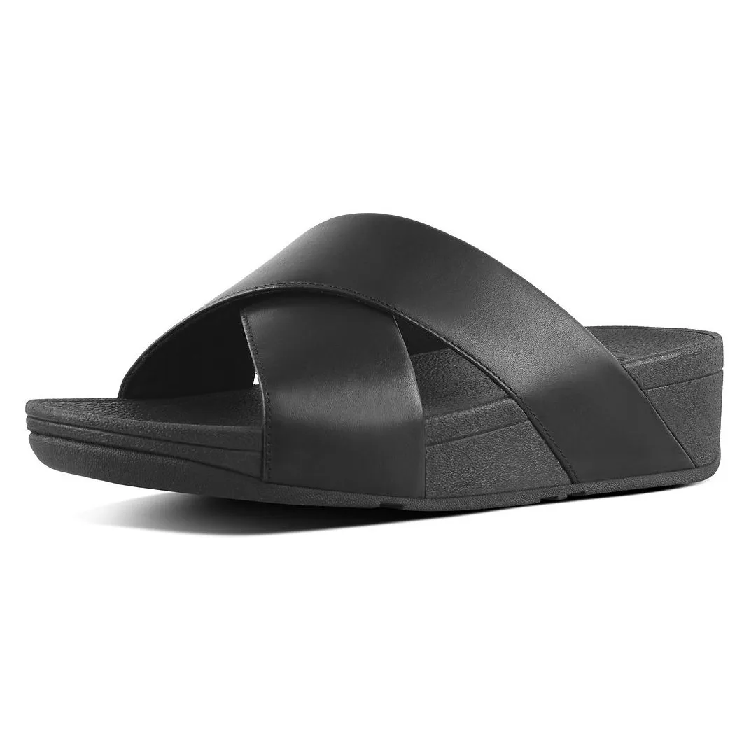 FitFlop Lulu Cross Leather Black Slides