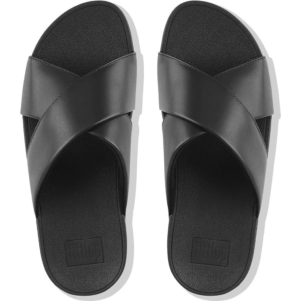 FitFlop Lulu Cross Leather Black Slides