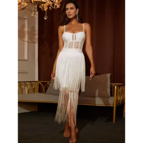 Fringe Detail Sweetheart Neck Cami Dress for Luxury Fashion for Women