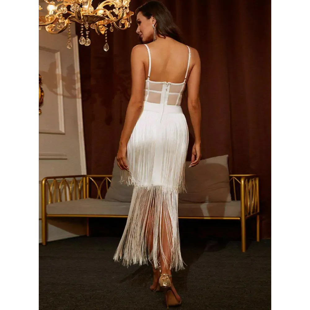 Fringe Detail Sweetheart Neck Cami Dress for Luxury Fashion for Women