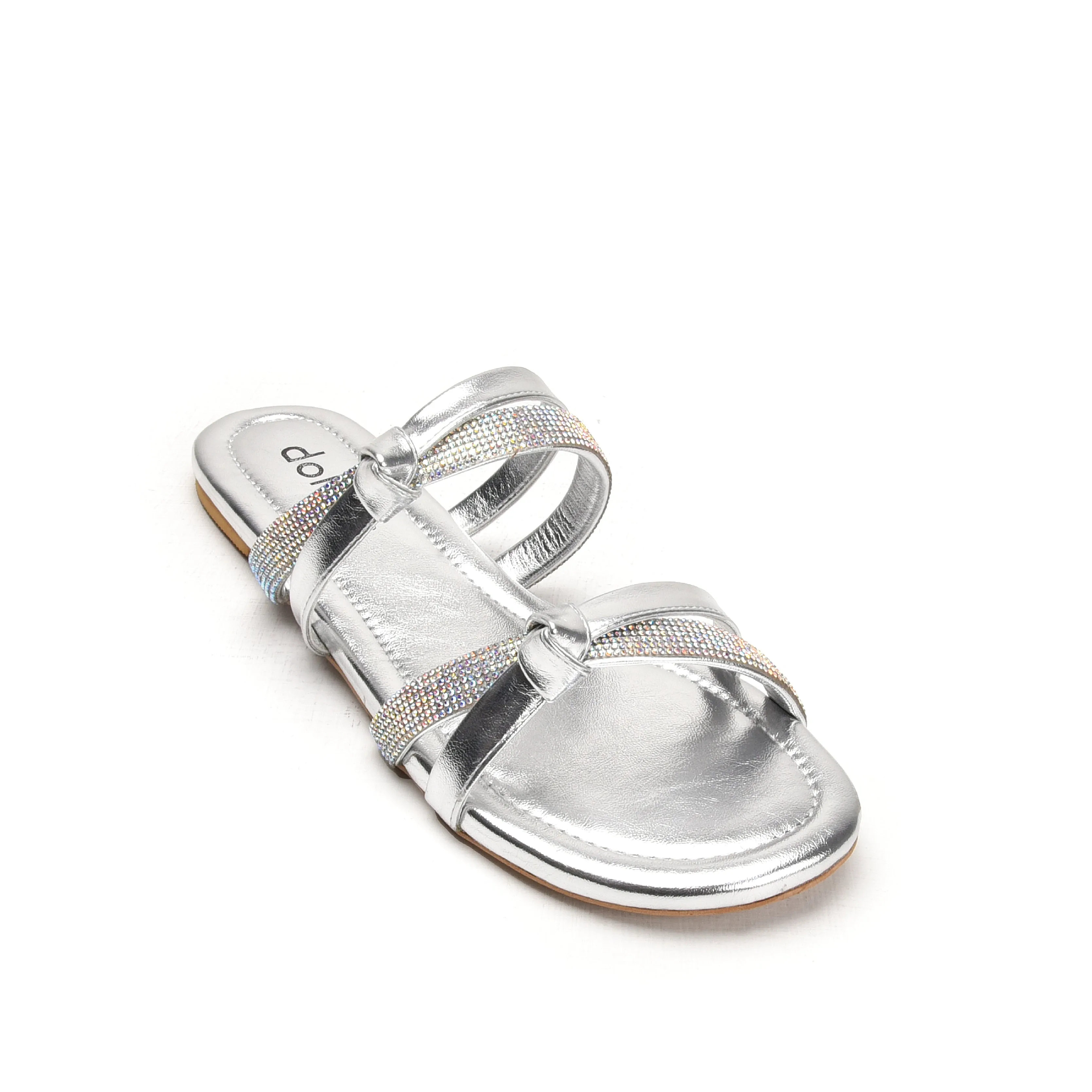 Glamorous Silver Strappy Flats | 540L-S