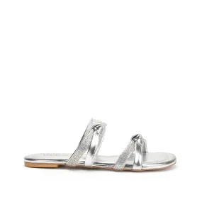 Glamorous Silver Strappy Flats | 540L-S