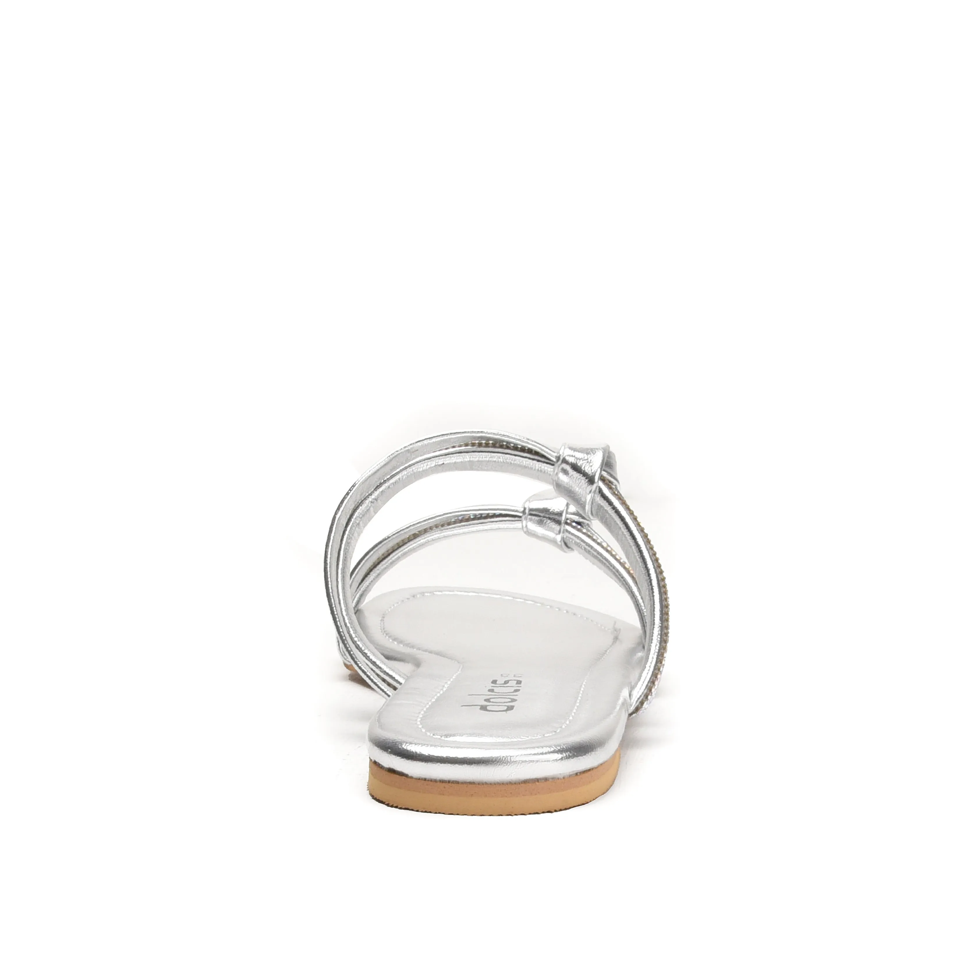 Glamorous Silver Strappy Flats | 540L-S