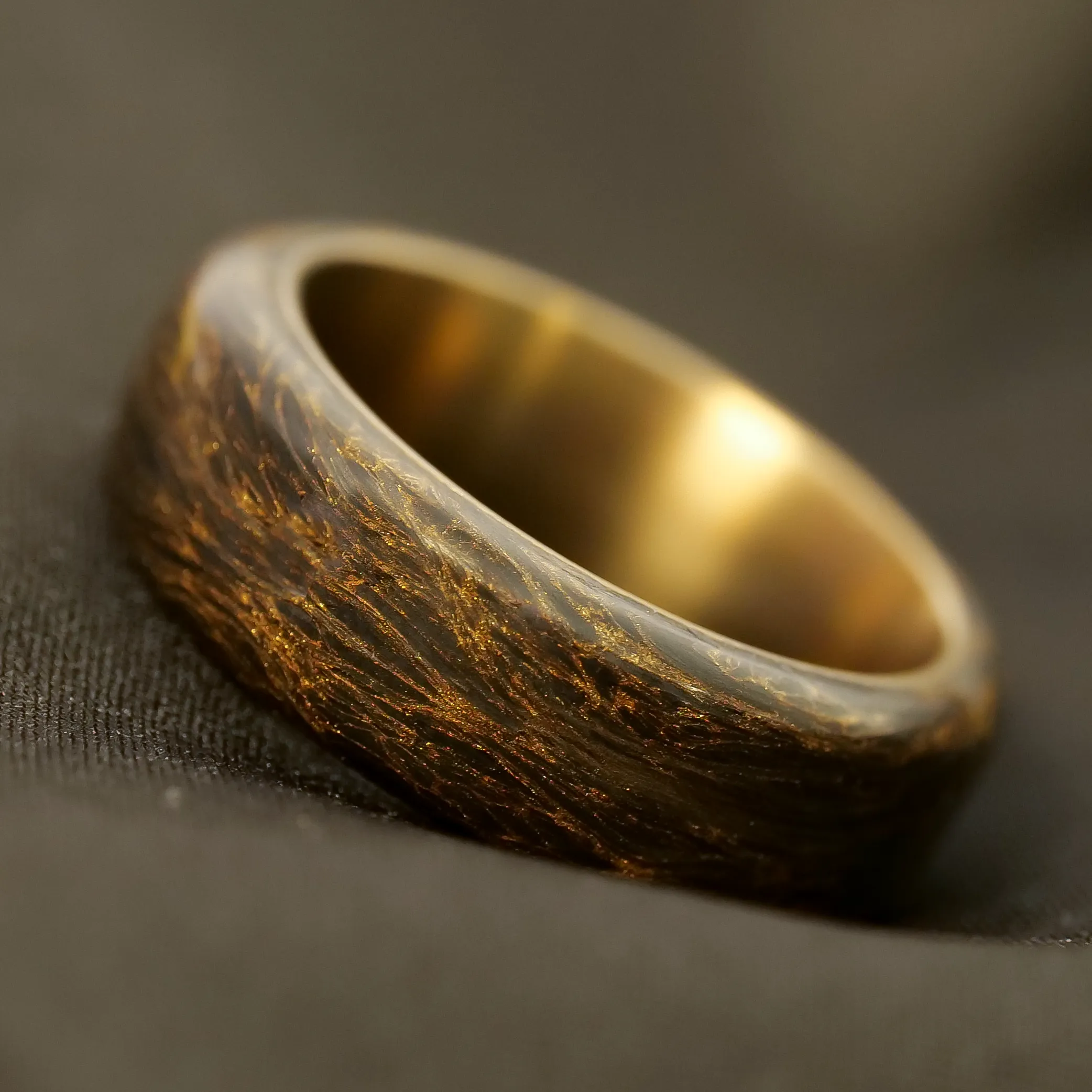 Gold Burl Carbon Fiber Ring with Bronze Titanium Liner