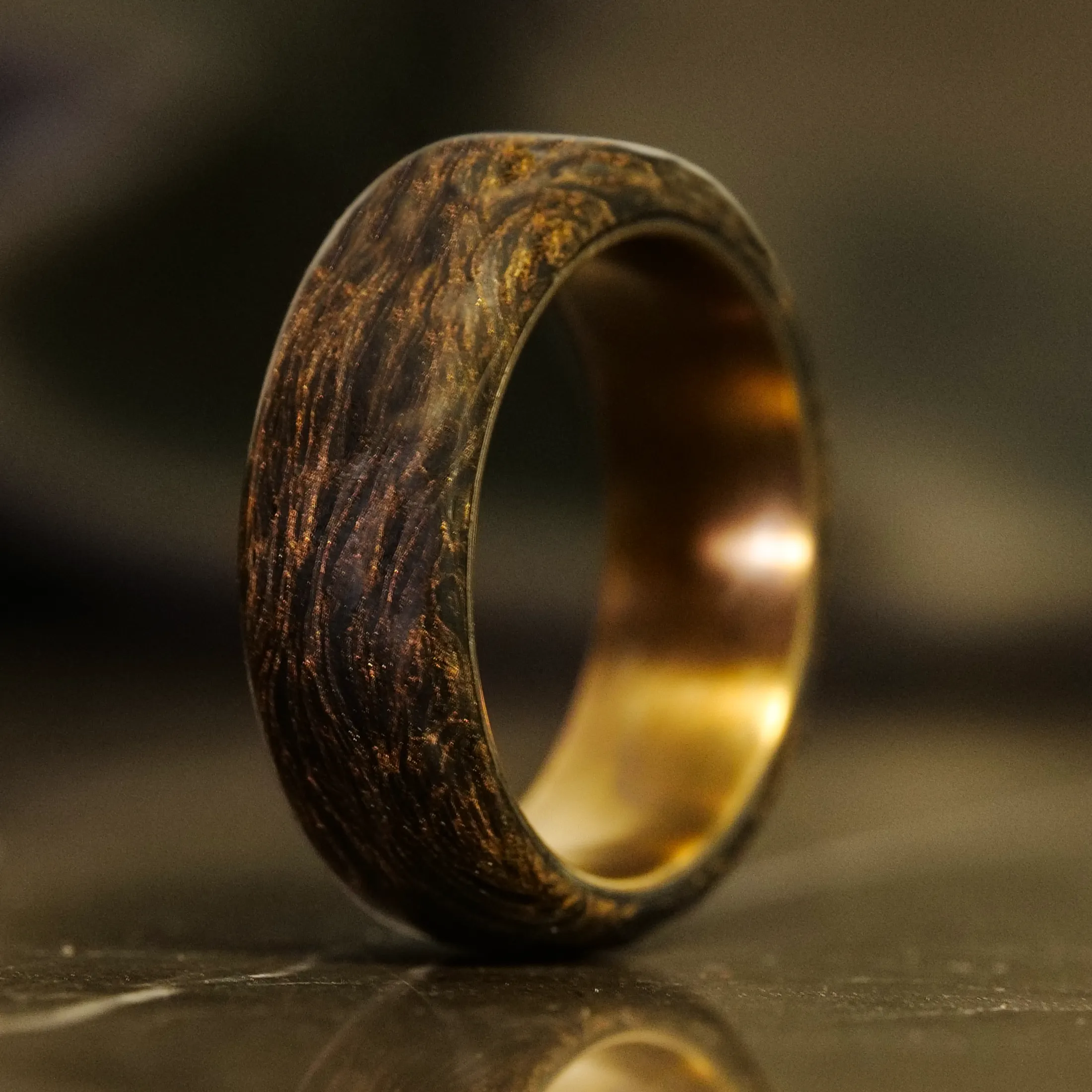 Gold Burl Carbon Fiber Ring with Bronze Titanium Liner