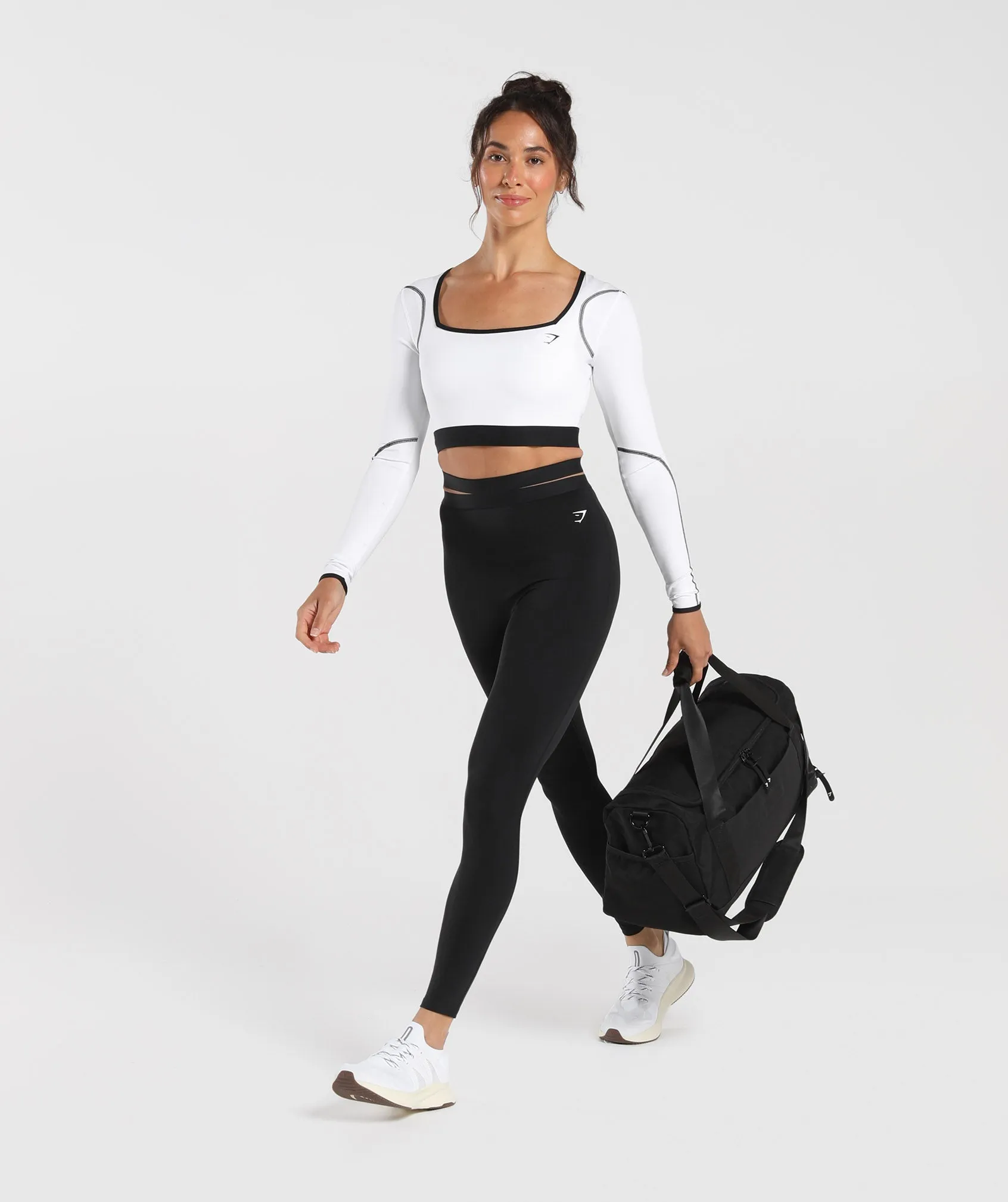 Gymshark Contrast Long Sleeve Crop Top - White
