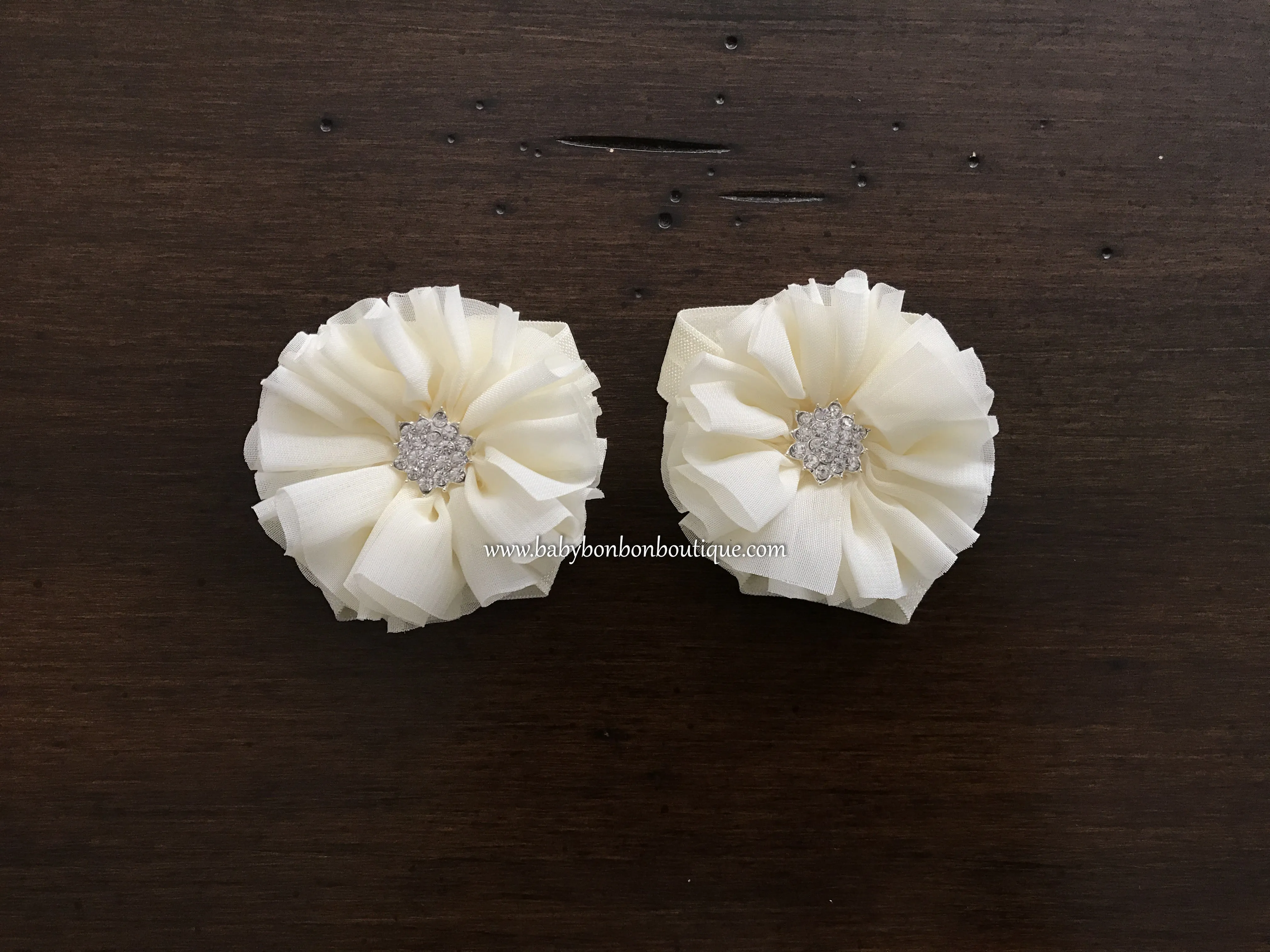 Ivory & Gold Baby Headband, Sash, and Barefoot Sandals