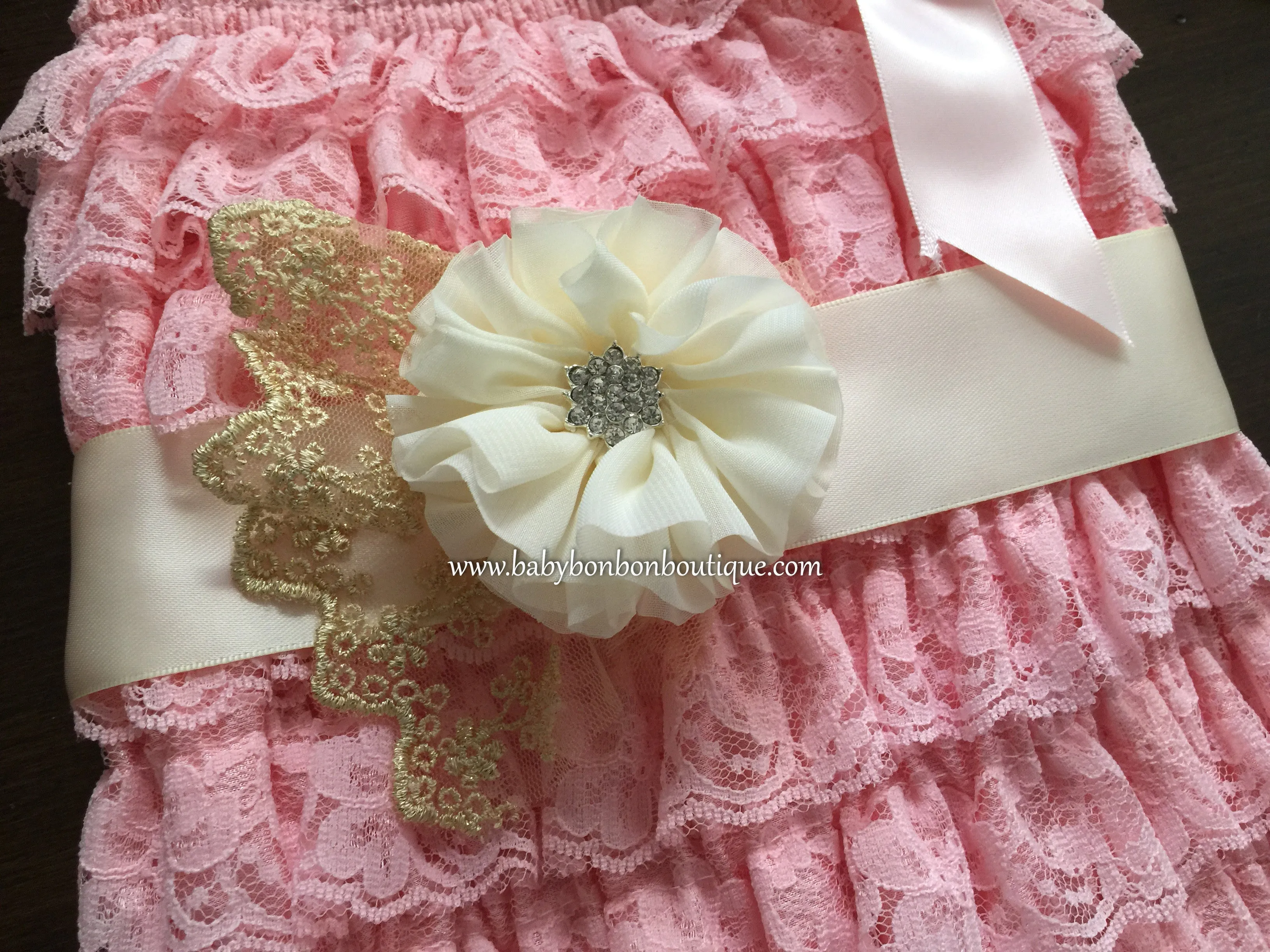 Ivory & Gold Baby Headband, Sash, and Barefoot Sandals