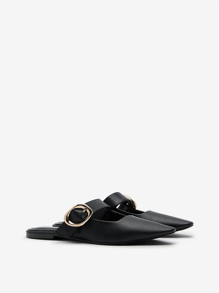LUNA BLU Black Belted Mules