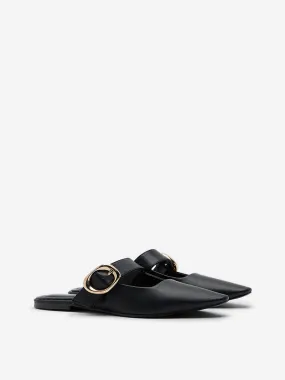 LUNA BLU Black Belted Mules