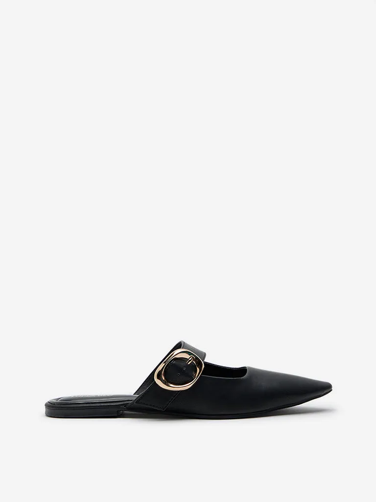 LUNA BLU Black Belted Mules