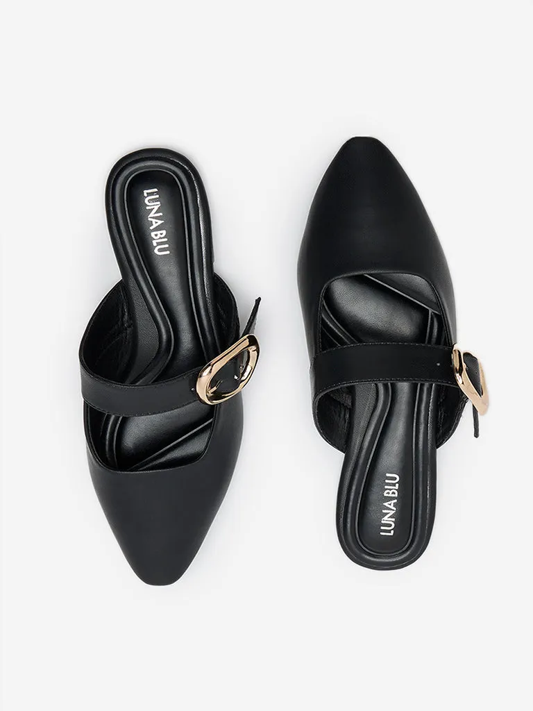 LUNA BLU Black Belted Mules