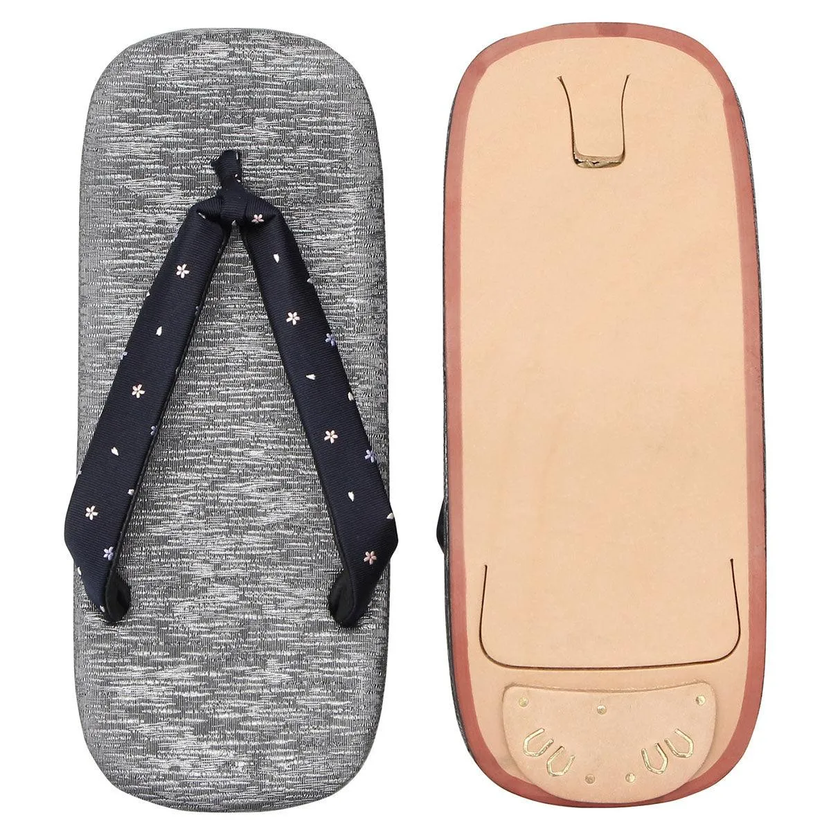 Men's Japanese Leather Soled Geta & Zori Sandals flip-flops Handmade with Silk Thongs -15. Sakura