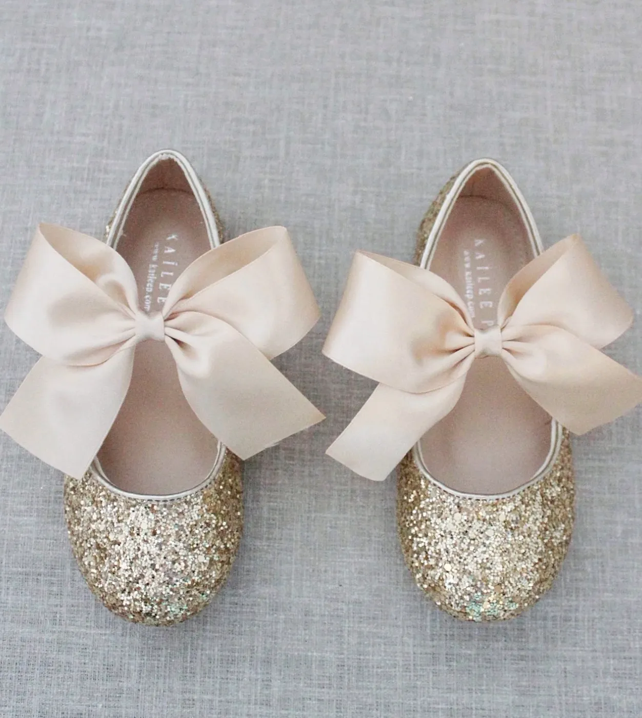 "Gold Glitter" -Maryjane Flats with Satin Bow size 10 Toddler
