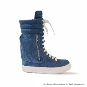 RACER-1 SIDE POCKET CALF-HIGH ANKLE SNEAKER - DENIM