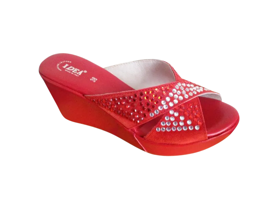 Red Rhinestone Suede Leather Platform Wedge Sandals