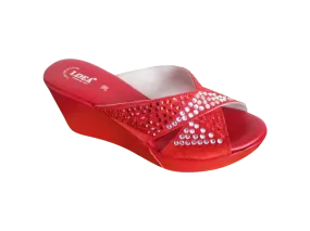 Red Rhinestone Suede Leather Platform Wedge Sandals