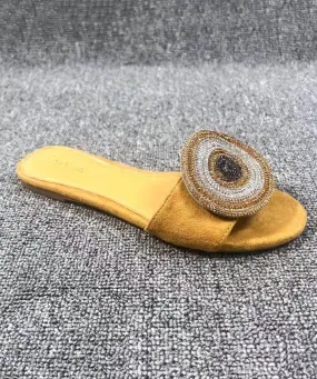 Stylish Yellow Zircon Suede Slide Sandals Peep Toe KJ070