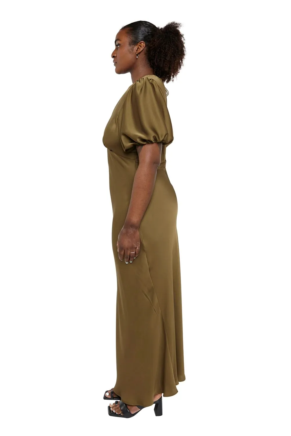 Uma Satin Dress Khaki