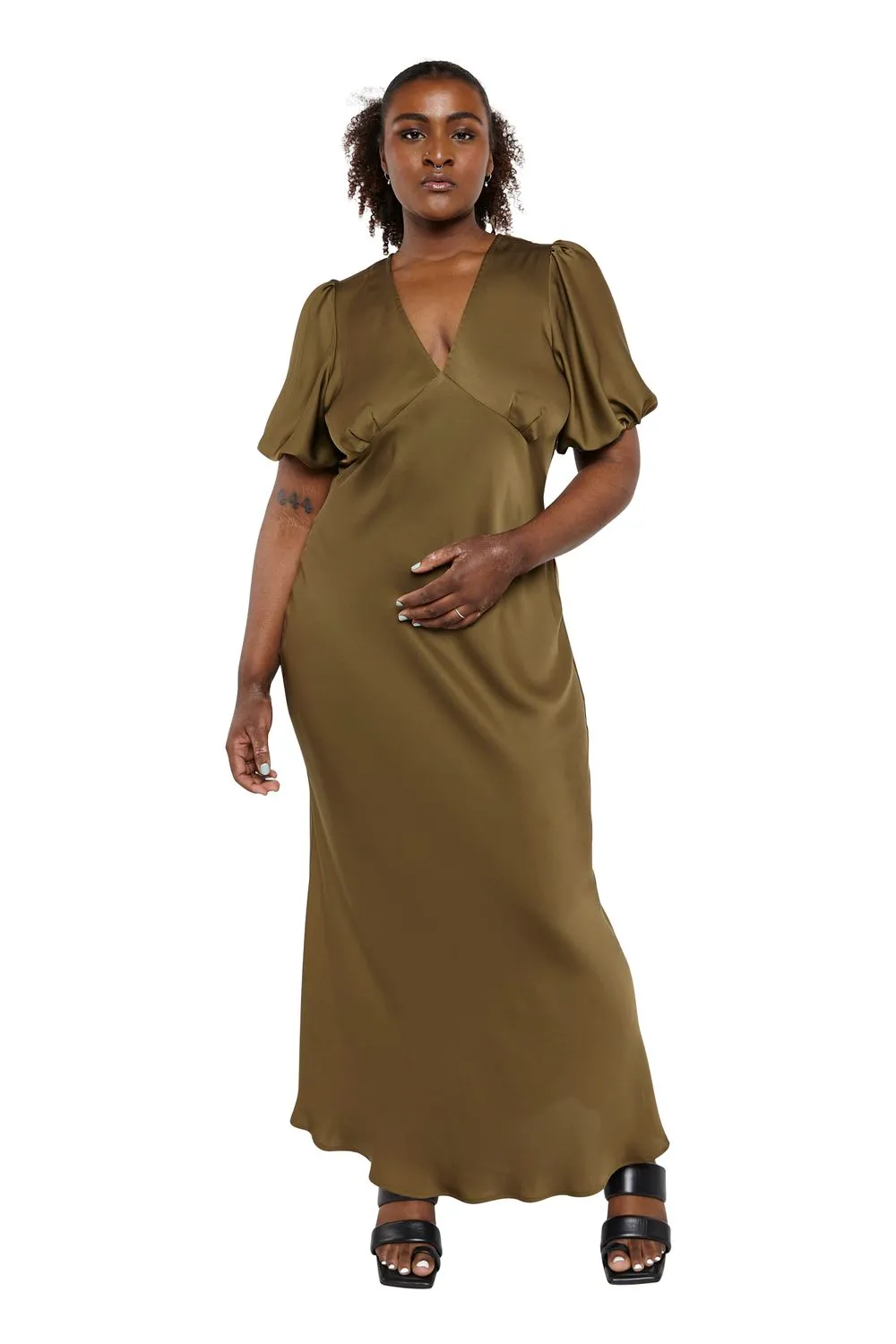 Uma Satin Dress Khaki