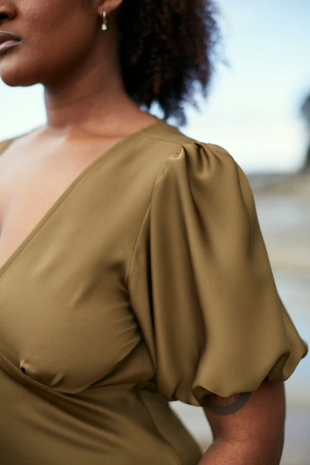 Uma Satin Dress Khaki